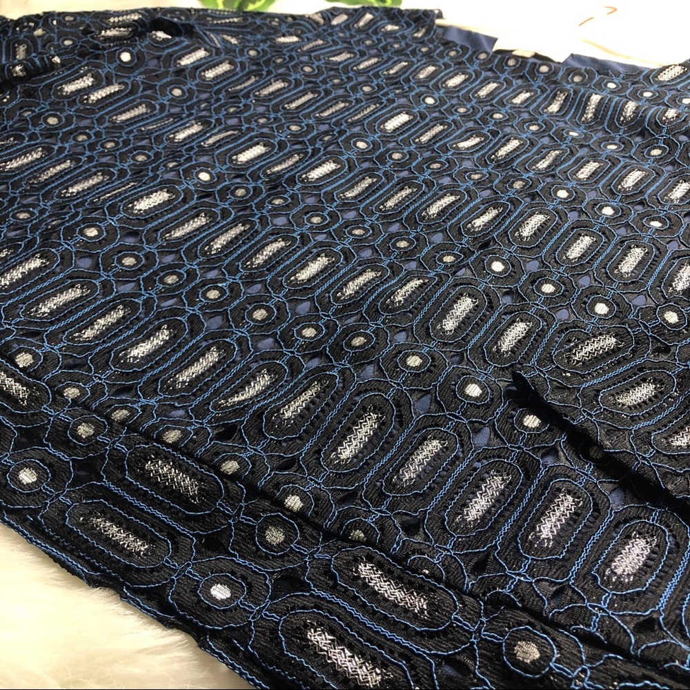 Loft Navy Lace Metallic Crochet Bell Sleeve Blouse - Picture 8 of 12